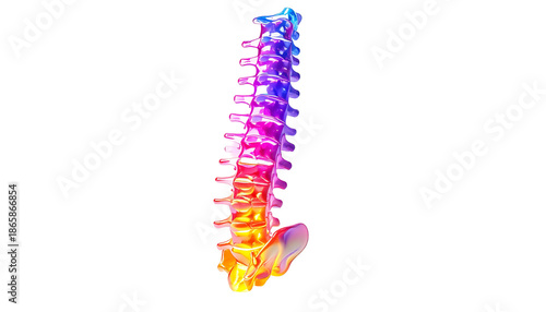 A glowing, colorful spinal column against a black backdrop