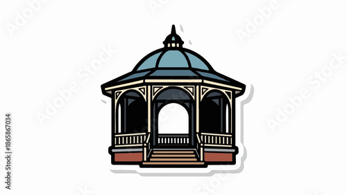 A charming cartoon gazebo with a domed, paneled roof and an arched entrance