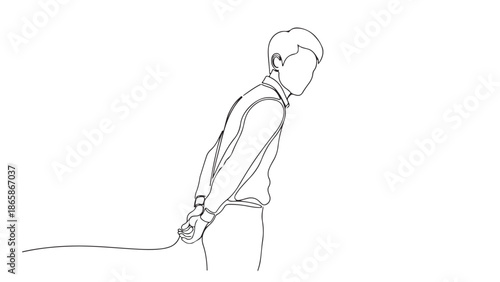 A minimal line art illustration of a person playing a video game with a controller