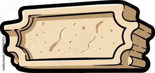 A single, cartoonish ticket with a pale yellow center and beige scalloped edges