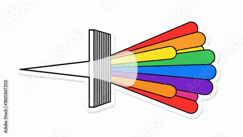 White prism refracts light into a vibrant rainbow spectrum, fanning outwards