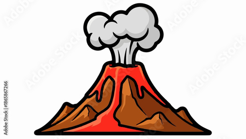 Cartoon volcano erupting molten lava and smoke