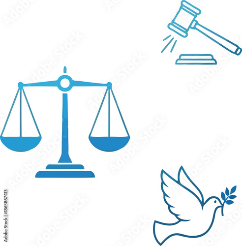 Justice scales gavel dove symbolizing law fairness peace harmony balance concept vector