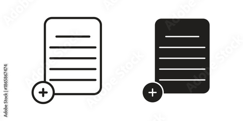 Add document icons set designed in filled, outline, line and stroke style