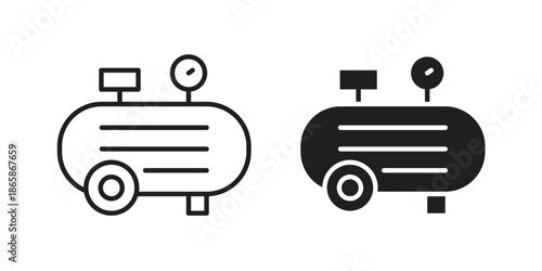 Air compressor icons set designed in filled, outline, line and stroke style