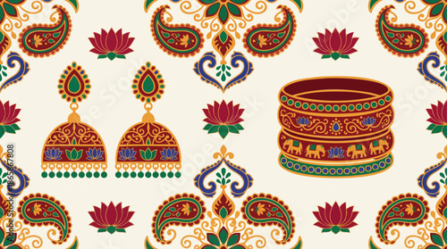 Exquisite Indian Jewelry Set Featuring Jhumka Earrings and Traditional Bangles.