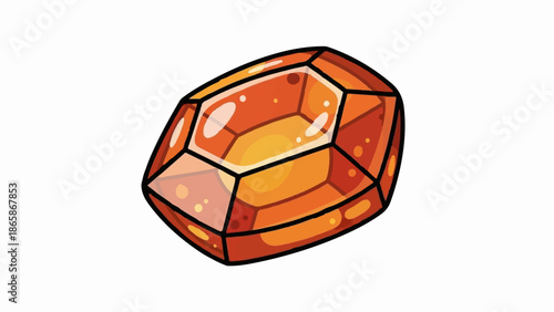 A faceted amber gem with polished surfaces and internal inclusions, rendered in a cartoonish style