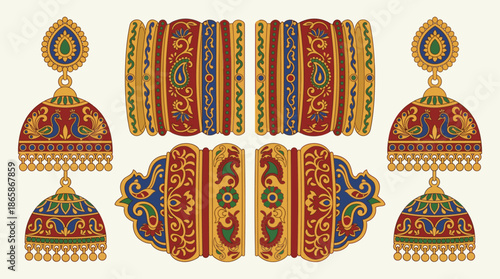 Traditional Indian Jewelry Set with Jhumkas and Bangles.