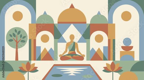 Person meditating in a serene and spiritual setting.