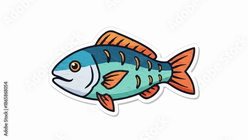A cartoon-style fish illustration with teal and orange colors