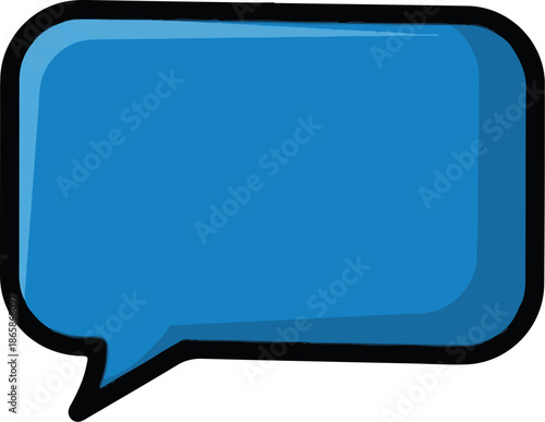 A blue speech bubble graphic with a rounded shape and a black outline