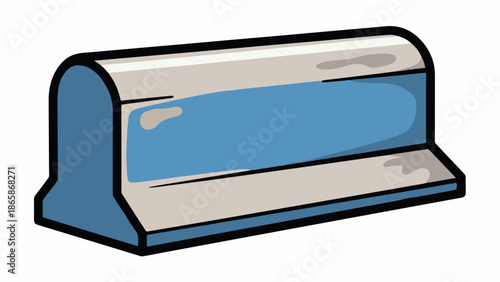 A blue and gray rectangular object with a rounded top