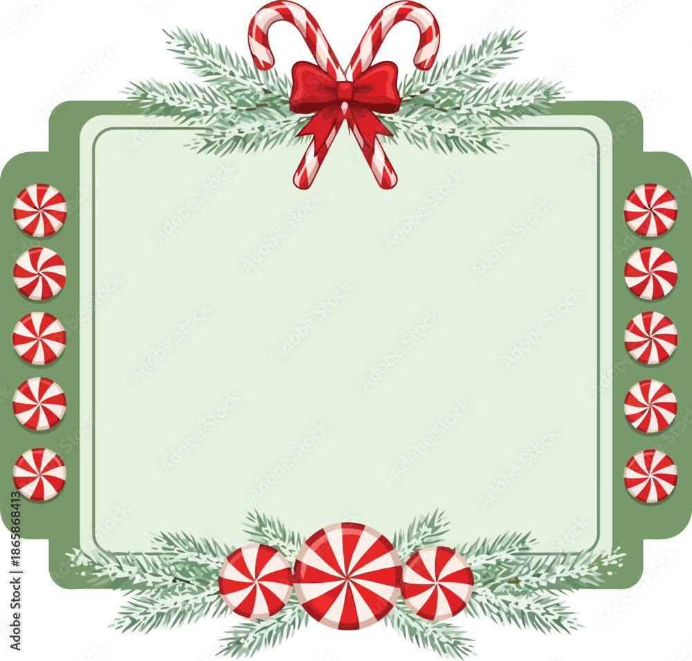 Obraz premium Festive christmas frame with candy canes peppermint and pine sprigs for holiday greeting cards vector