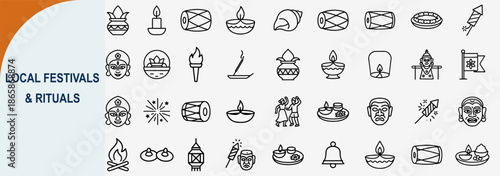 Set of 40 Local Festivals and Rituals Line Vector Icons