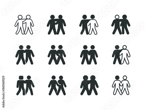 Companionship Icon Set. Offering companionship and encouragement to someone starting a new chapter. Icon set. Set Logo of offering companionship and