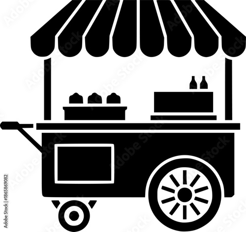 Street Food Cart Mobile Vendor Vector Silhouette