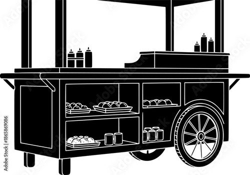Street Food Cart Mobile Vendor Vector Silhouette