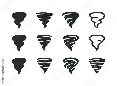 Dust Icon Set. Dust. Icon set. Set Logo of Dust: dust swirl shaped like a mini tornado. harmonious logo variations of the same emblematic concept, each with