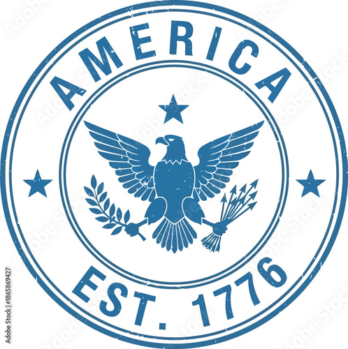 Circular united states emblem featuring eagle stars and founding year 1776 vintage style graphic vector