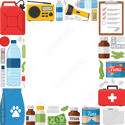 Emergency preparedness kit essentials supplies for survival safety and first aid vector