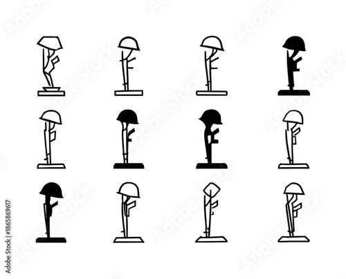 Honor Guard Logos. Honor guard line. Icon set. Set Logo of honor guard line: rifle at attention. harmonious logo variations of the same emblematic concept,
