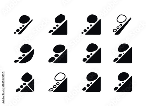 Rolling Icons Variations. Rolling down the hill. Icon set. Set Logo of rolling down the hill: sliding pebble trail. harmonious logo variations of the same
