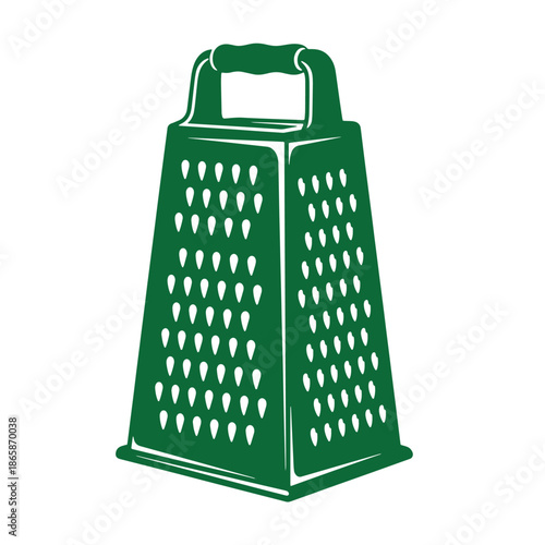 Green box grater with handle for grating cheese or vegetables in kitchen  kitchen tool for food preparation
