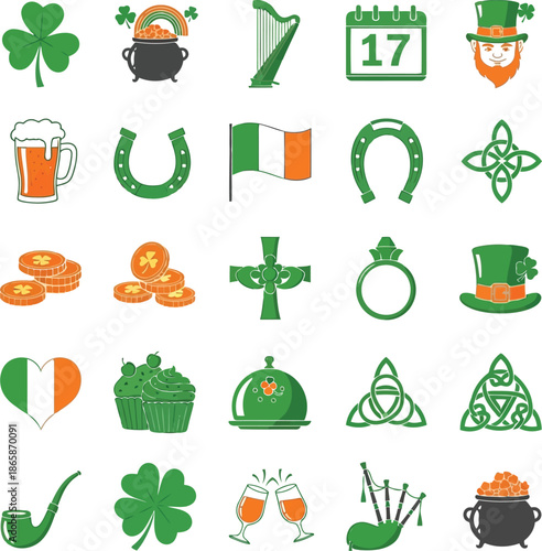 Saint patricks day icons symbols celebration irish holiday festive symbols collection flat design vector set vector