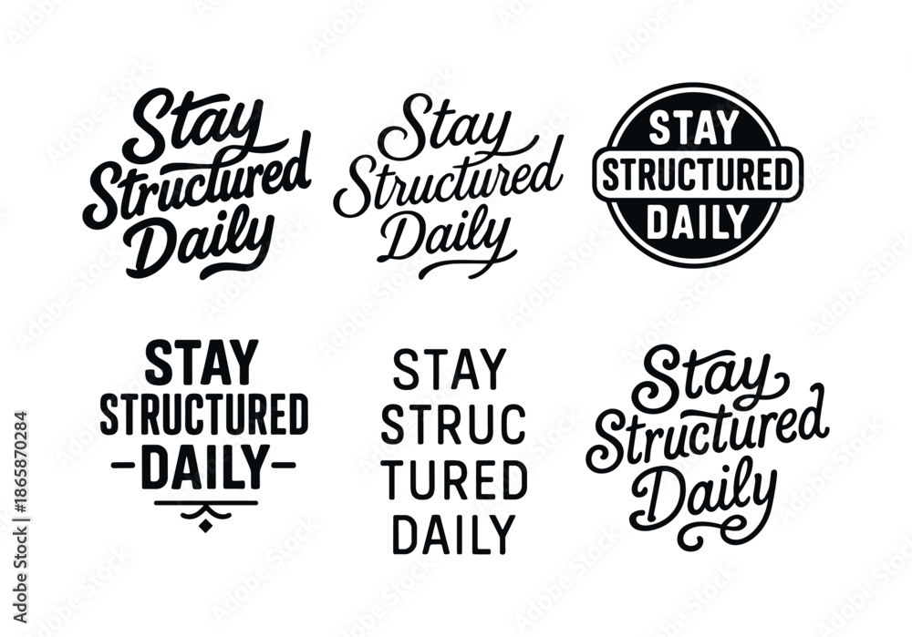 Obraz premium Harmonious Lettering Grid. Stay structured daily. Set lettering. harmonious lettering variations of the same emblematic concept, each with different artistic