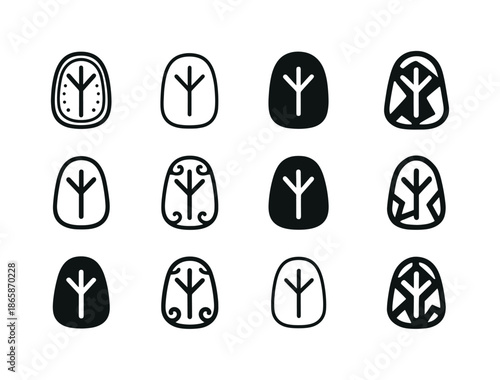 Ancient Relics Icon Set. ancient relics. Icon set. Set Logo of ancient relics: runic stone. harmonious logo variations of the same emblematic concept, each