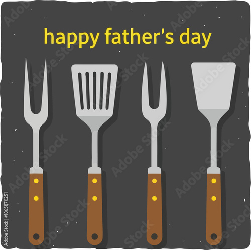 Happy father's day bbq grilling tools set fork spatula celebration vector