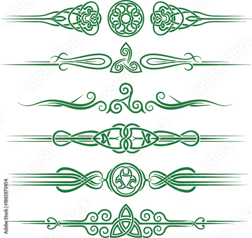 Ornate celtic knot dividers and borders elegant green decorative elements for design projects vector