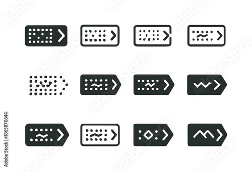 Digital Signage Icons. Digital signage. Icon set. Set Logo of digital signage: scrolling LED ticker. harmonious logo variations of the same emblematic concept,