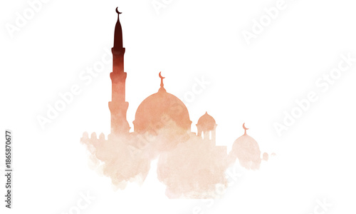 Orange Watercolor Silhouette of Mosque