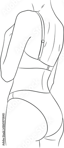 Artistic line drawing of a woman's back in lingerie showing elegant silhouette and form vector