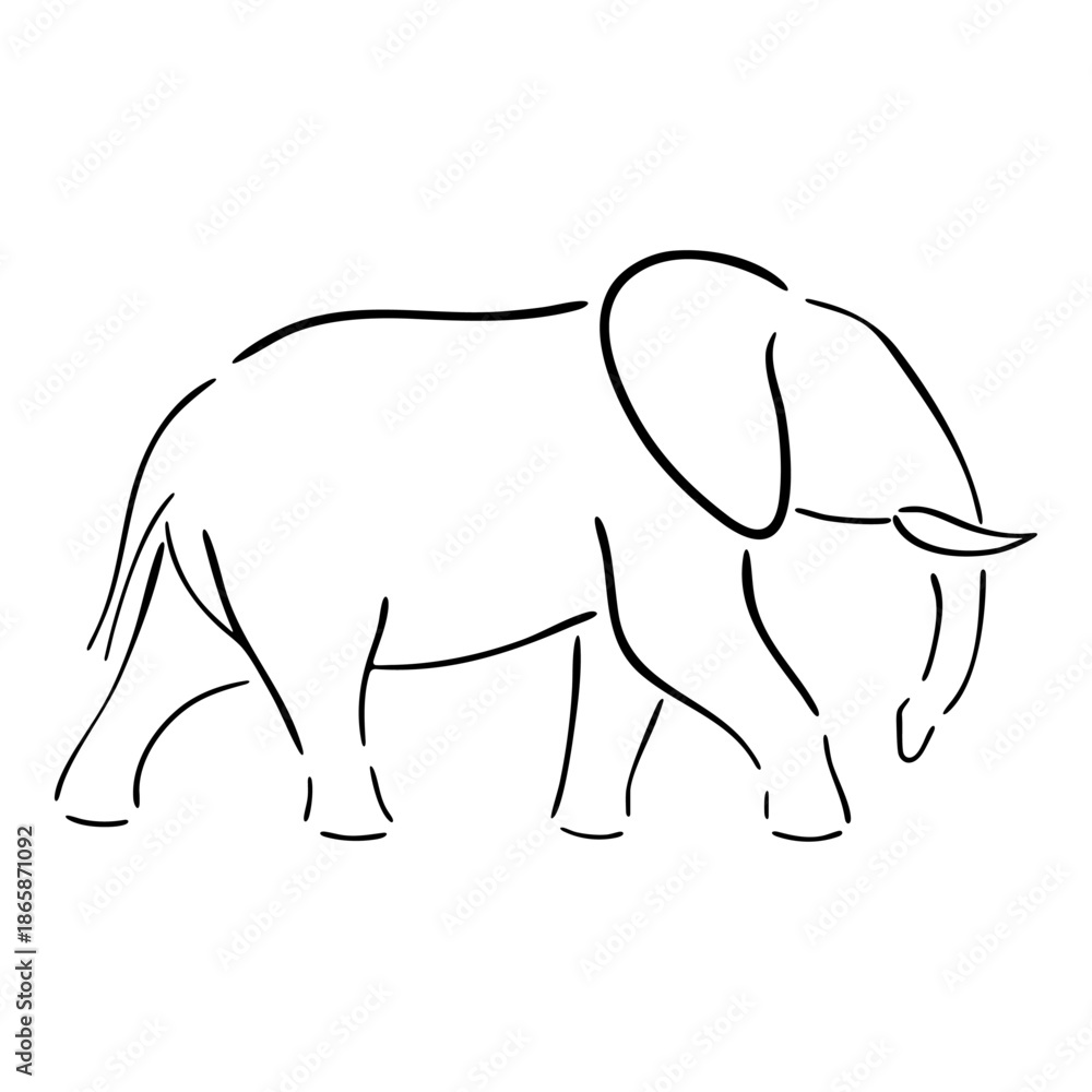Fototapeta premium Elephant vector illustration black ink outline. Hand Drawn. Elephant line art logo icon design. Simple modern minimalist animal logo icon illustration vector. Elephant icon, vector sketch illustration