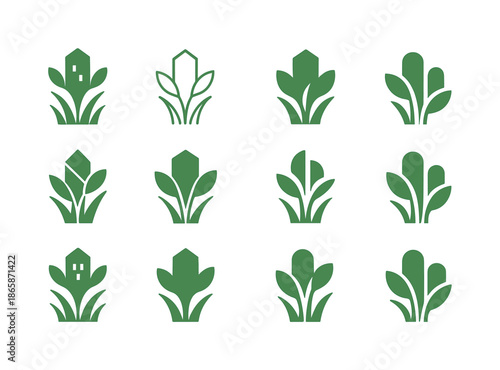 Urban Regeneration Icons. Landscape architecture for urban regeneration. Icon set. Set Logo of Landscape architecture for urban regeneration: urban meadow.