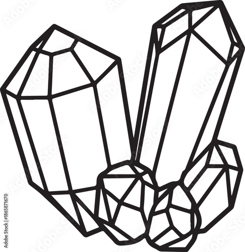 crystal and gemstone coloring pages featuring clean black line art and detailed faceted shapes.