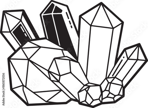 crystal and gemstone coloring pages featuring clean black line art and detailed faceted shapes.