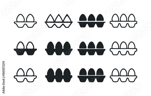 Fridge Shelf Logos. Organizing fridge shelves. Icon set. Set Logo of organizing fridge shelves: egg tray. harmonious logo variations of the same emblematic