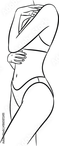 Minimalist line art female body silhouette embracing self love and body positivity vector