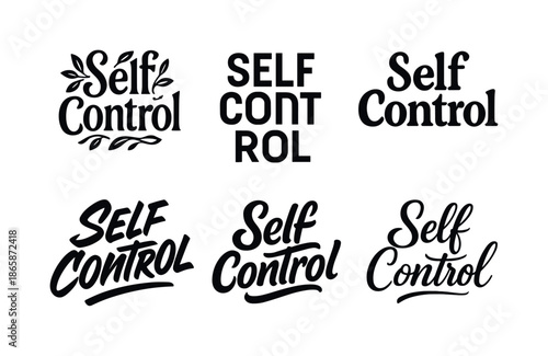 Harmonious Lettering Variations. Self-control in daily life. Set lettering. harmonious lettering variations of the same emblematic concept (Decorative floral