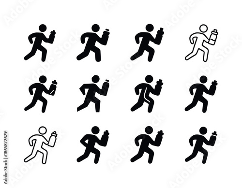 Running Logo Variations. Running. Icon set. Set Logo of Running: hydration bottle. harmonious logo variations of the same emblematic concept, each with