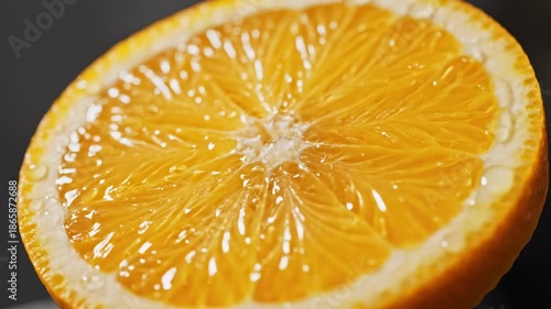 Zesty Orange Slice: A close-up shot of a vibrant, juicy orange slice, showcasing its segmented interior and textured peel, a perfect representation of fresh citrus goodness.