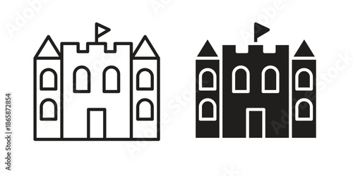 Castle icons set designed in filled, outline, line and stroke style