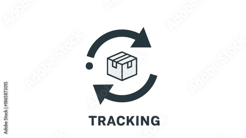 Package Tracking Icon with Box and Circular Arrows, Flat Vector