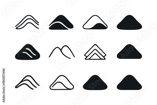 Hill Logo Variations. Hill. Icon set. Set Logo of Hill: hill contour lines. harmonious logo variations of the same emblematic concept, each with different