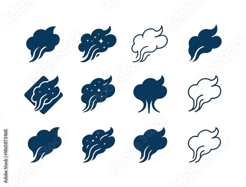 Interstellar Cloud Logos. Interstellar clouds. Icon set. Set Logo of interstellar clouds: cosmic dust plume. harmonious logo variations of the same emblematic