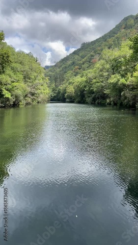 The mighty Eume River as it flows through the Fragas de Eume Natural Park in the province of La Coruna in Galicia, Spain