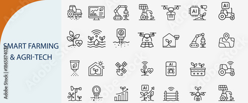 Set of 28 Smart Farming and Agri-Tech Line Vector Icons